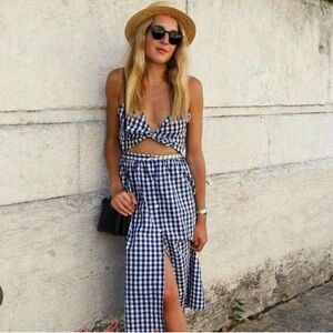NWT Zara gingham front twist navy and white dress size XS